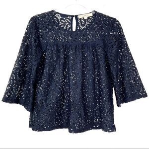 LOFT Dark Blue Lace Crochet 3/4 Sleeve Top XS